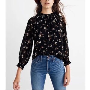 Madewell Smocked Mockneck Top in Backyard Blooms | L | EUC